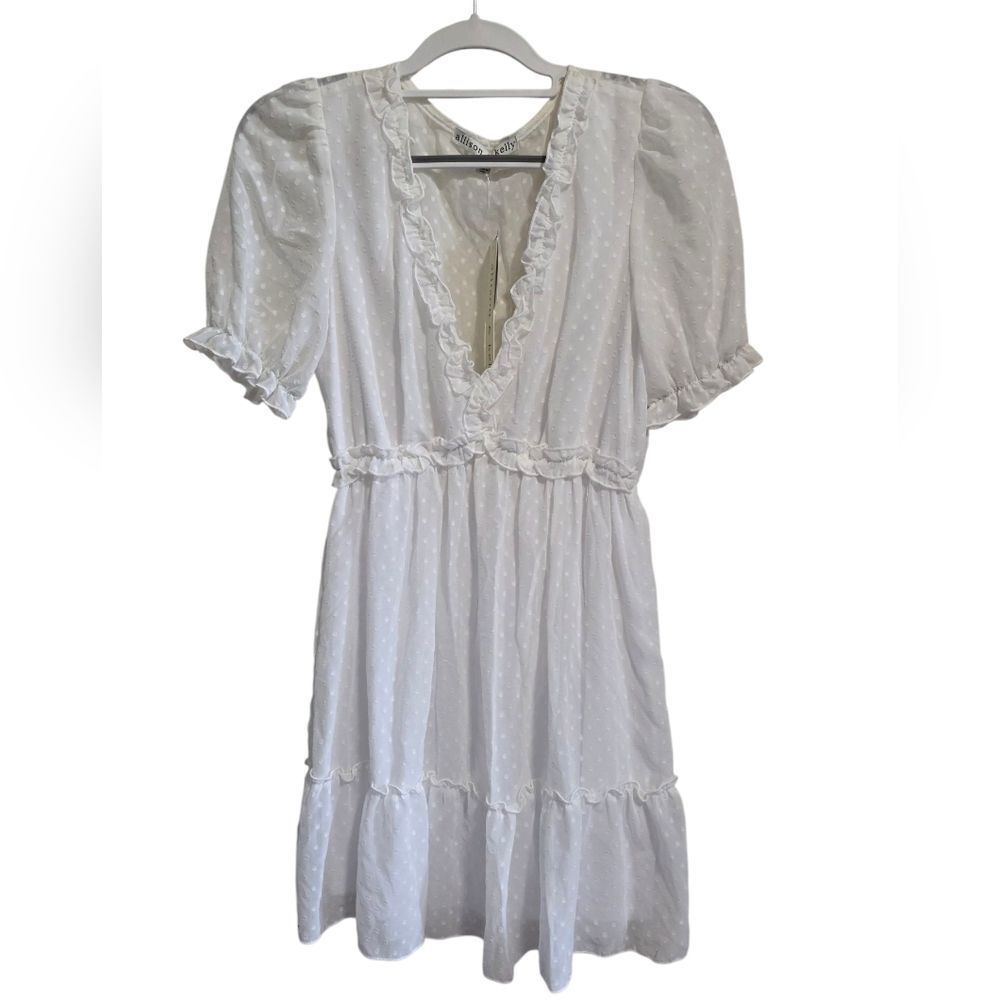 Elegant White Polka-Dot & Ruffle Dress